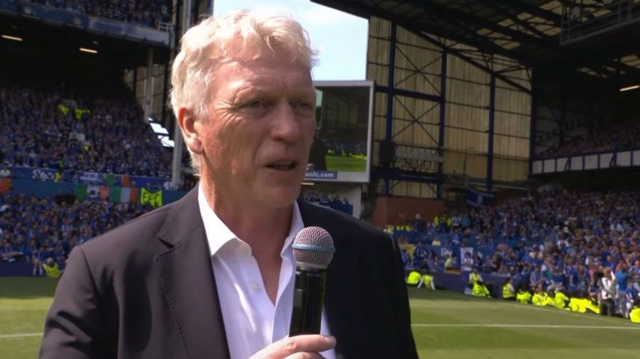 David Moyes on the mic on the Goodison Park pitch